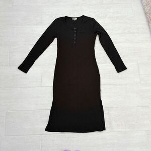 Entro Maxi Dress Long Sleeve Full Length Scoop Neck Black Sweater Large Buttons